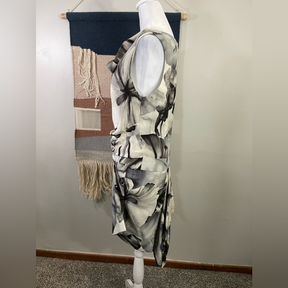 Robert Rodriguez Black Artsy Floral 100% Silk Cowl Neck Asymmetrical Mini Dress6 - Picture 3 of 10